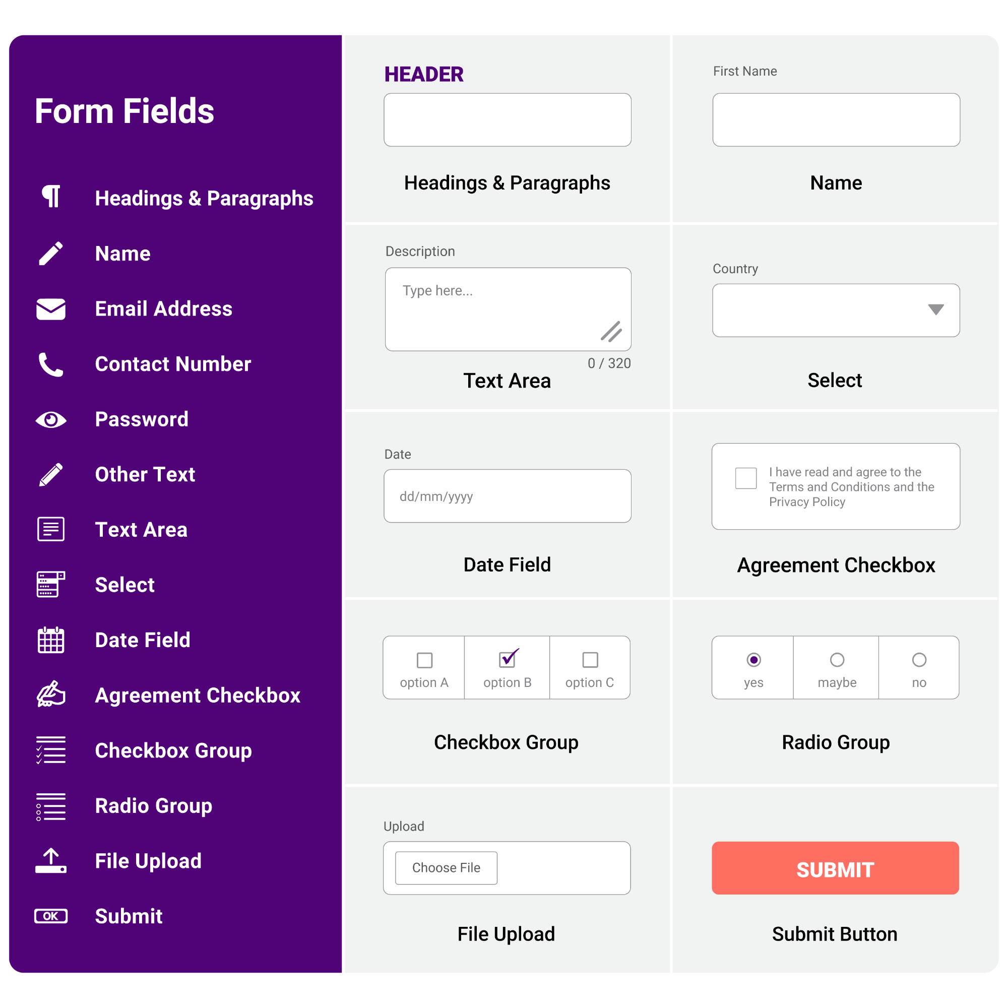 Registration Form fields