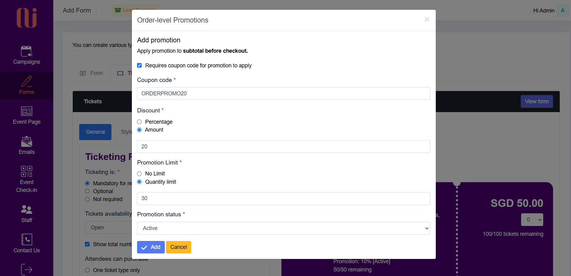 Order-level promotion set-up